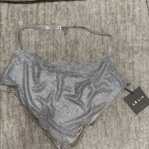 Le Lis Sparkling Silver Halter Open-Back Top